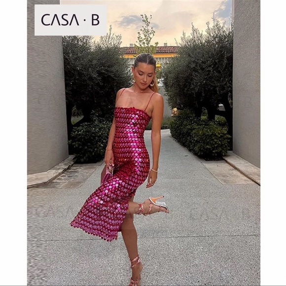 CASA B Dresses & Skirts - NEW to CASA B | Zephyr Sequin Midi Dress in Fuchsia Pink